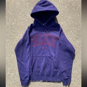 Vintage Nike Purple Hoodie with Red Logo Stitching Velvet Medium